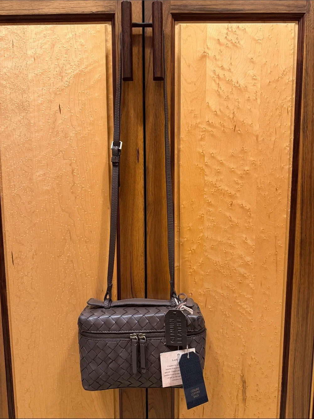Woven Leather Crossbody/shoulder top handle Bag - Brown